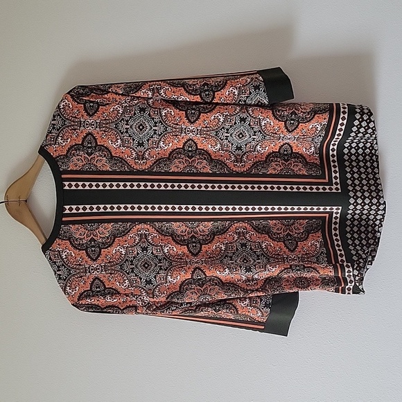 Belle by Kim Gravel Olive Orange 1/2 Zip Popover Blouse Size Small - Picture 6 of 6